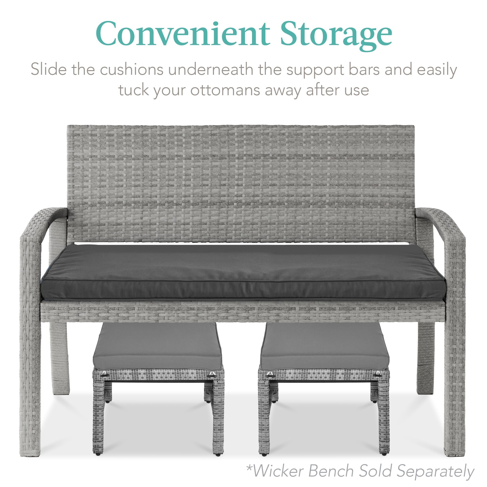 Set of 2 Multipurpose Wicker Ottomans w/ Removable Cushions, Steel Frame