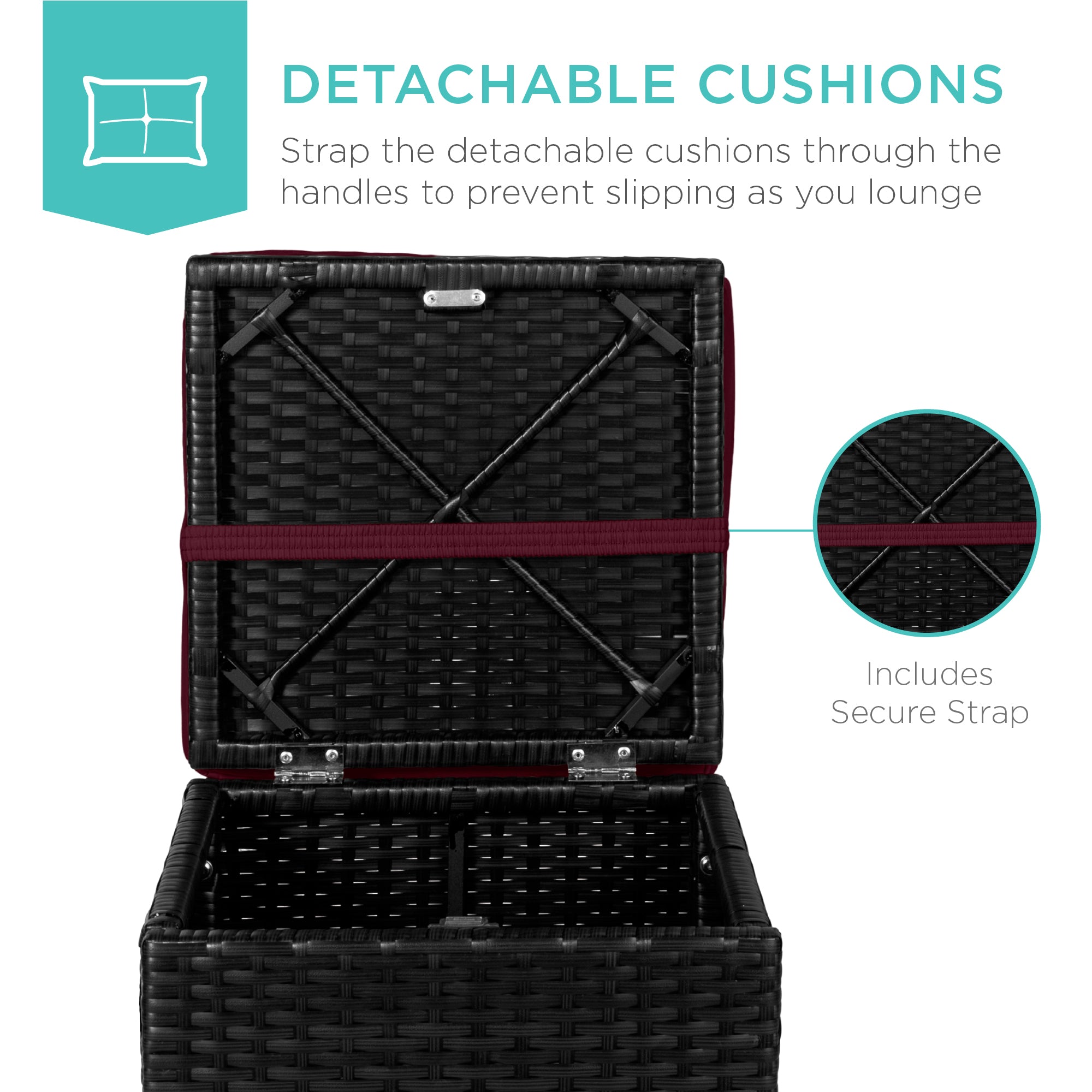 Set of 2 Wicker Ottomans, Multipurpose w/ Removable Cushions, Steel Frame
