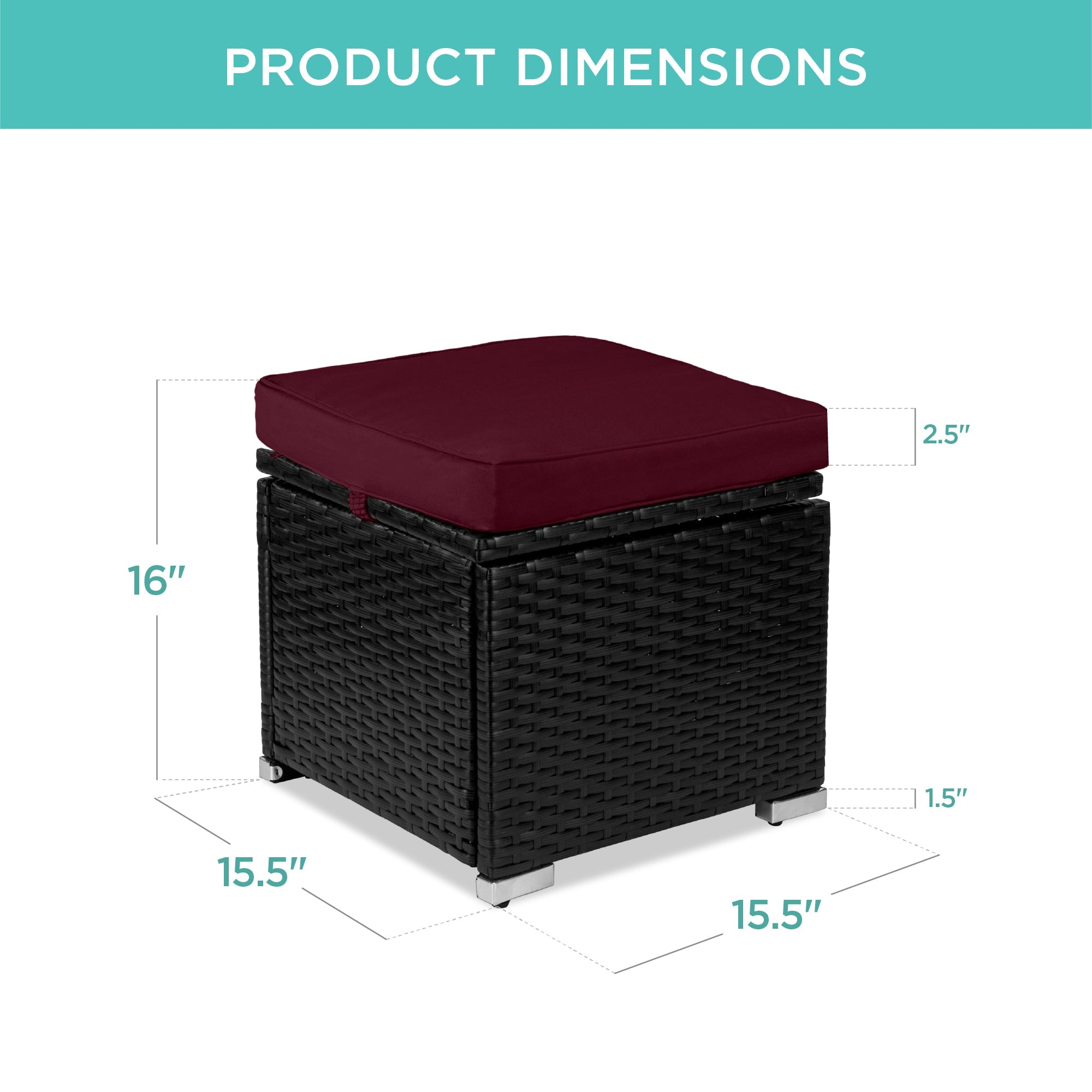 Set of 2 Wicker Ottomans, Multipurpose w/ Removable Cushions, Steel Frame