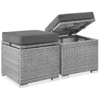 Set of 2 Wicker Ottomans, Multipurpose w/ Removable Cushions, Steel Frame