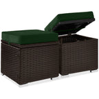 Set of 2 Wicker Ottomans, Multipurpose w/ Removable Cushions, Steel Frame