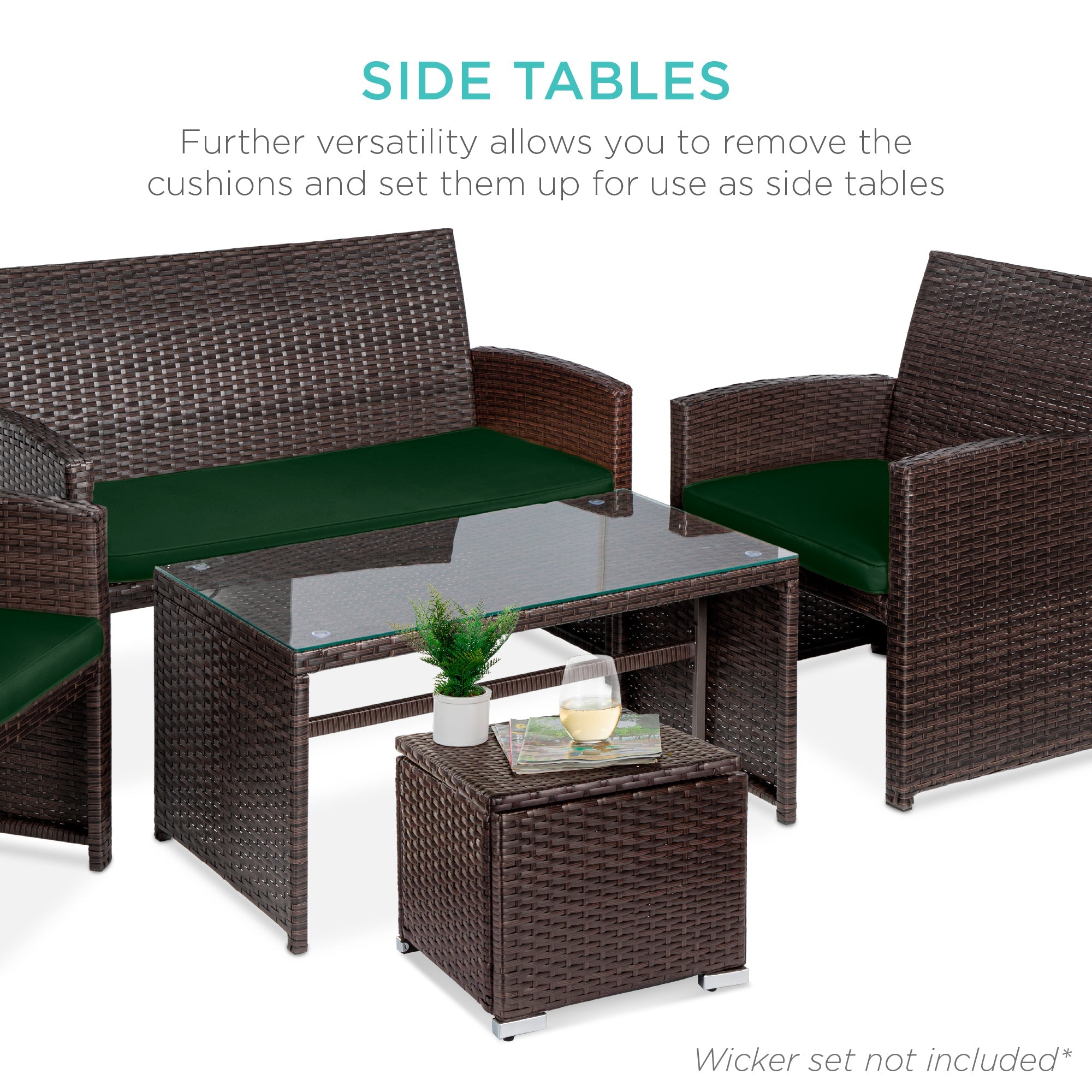 Set of 2 Wicker Ottomans, Multipurpose w/ Removable Cushions, Steel Frame