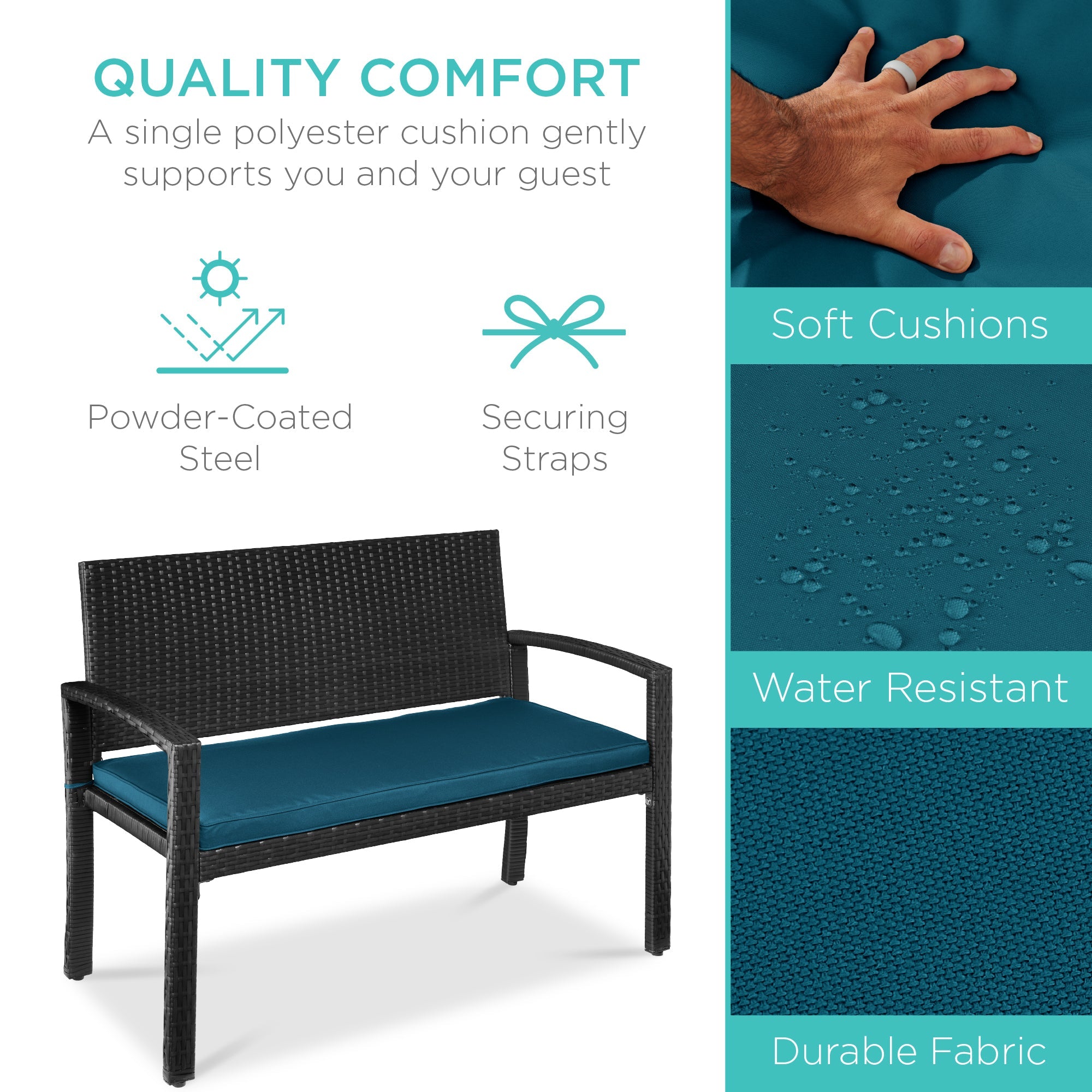 2-Person Wicker Porch Bench for Outdoor, Garden w/ 700lb Capacity - 47in