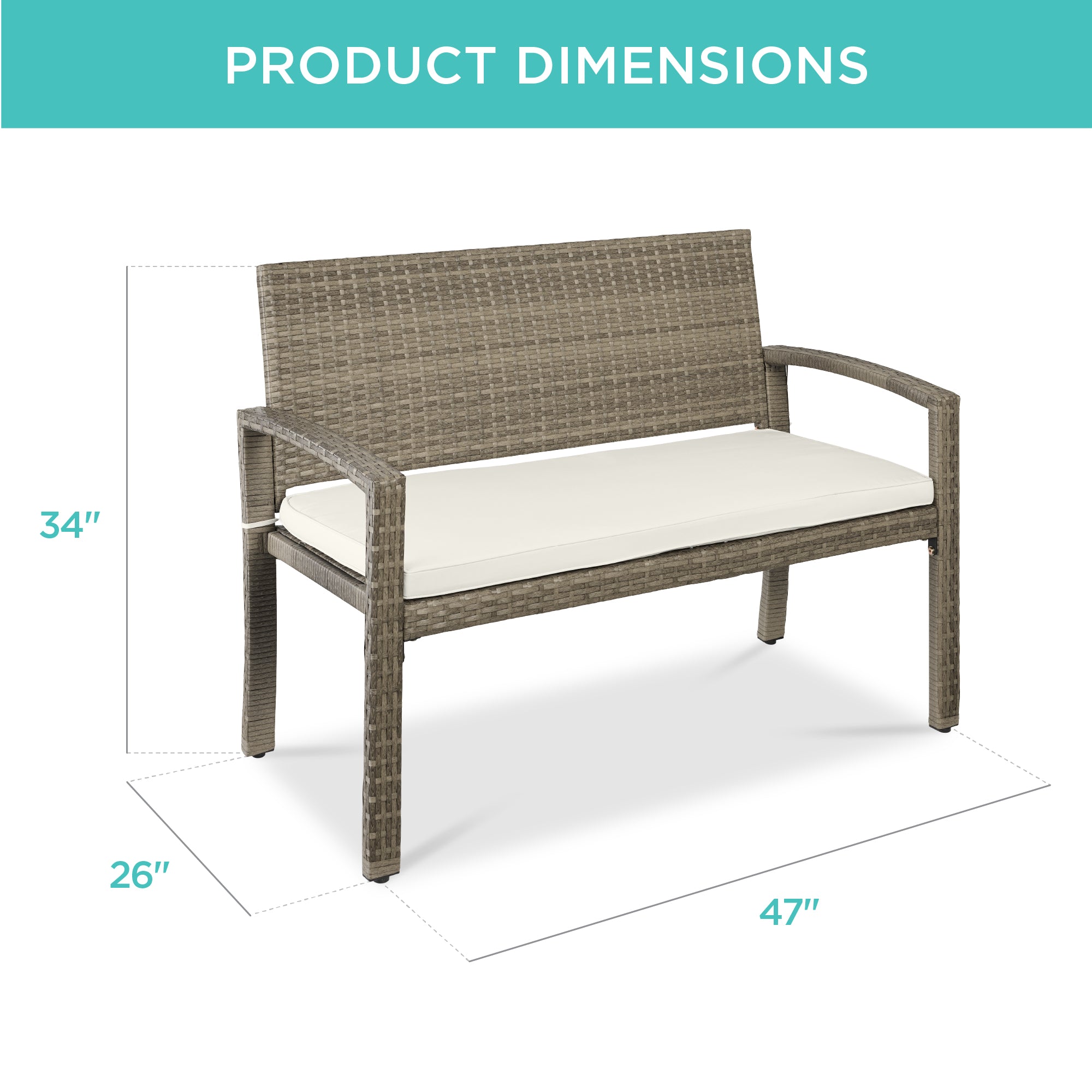 2-Person Wicker Porch Bench for Outdoor, Garden w/ 700lb Capacity - 47in