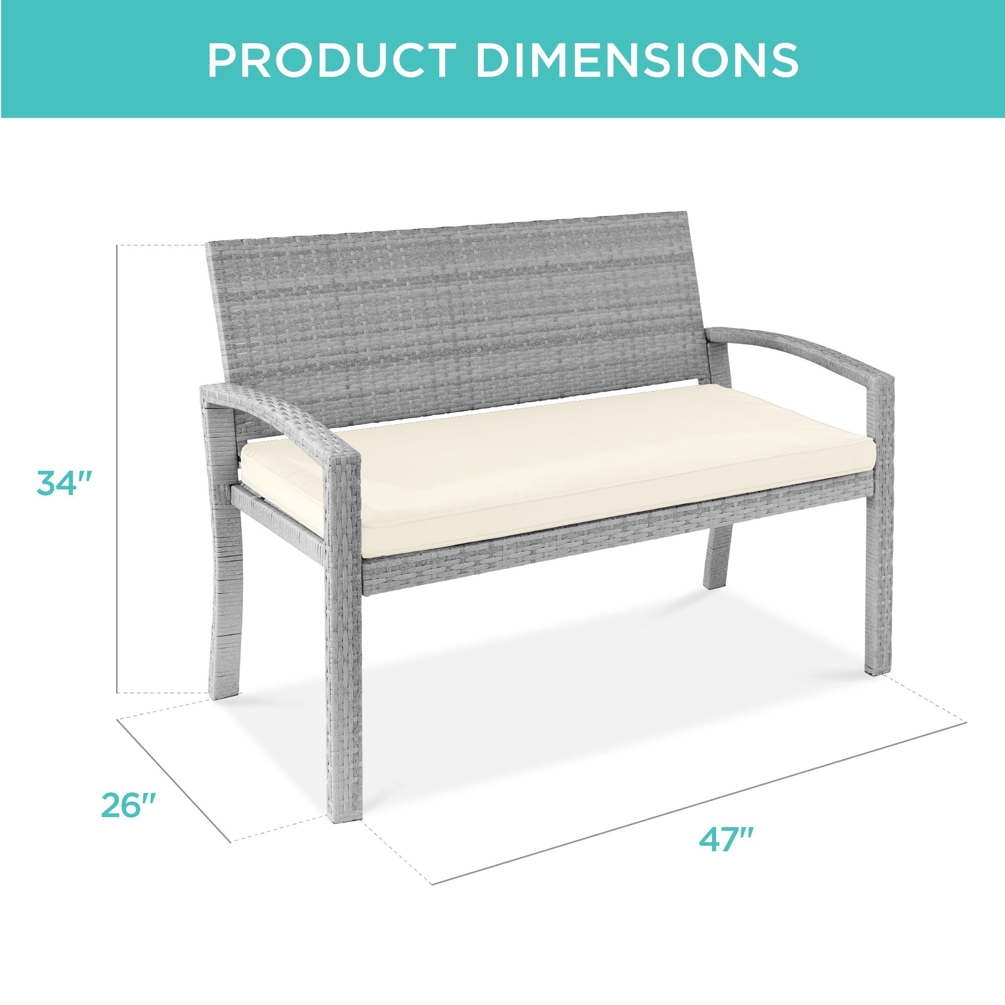 2-Person Wicker Porch Bench for Outdoor, Garden w/ 700lb Capacity - 47in