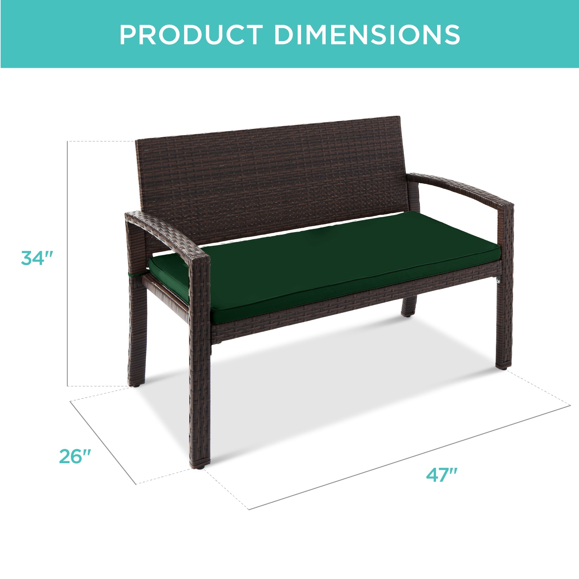2-Person Wicker Porch Bench for Outdoor, Garden w/ 700lb Capacity - 47in