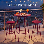 3-Piece Patio Bar Height Bistro Set w/ Backless Stools, Slatted Design