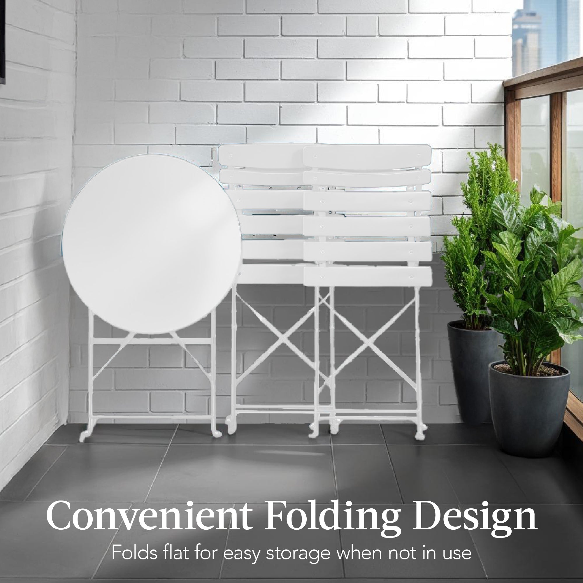 3-Piece Small Folding Patio Bistro Set w/ 2 Chairs