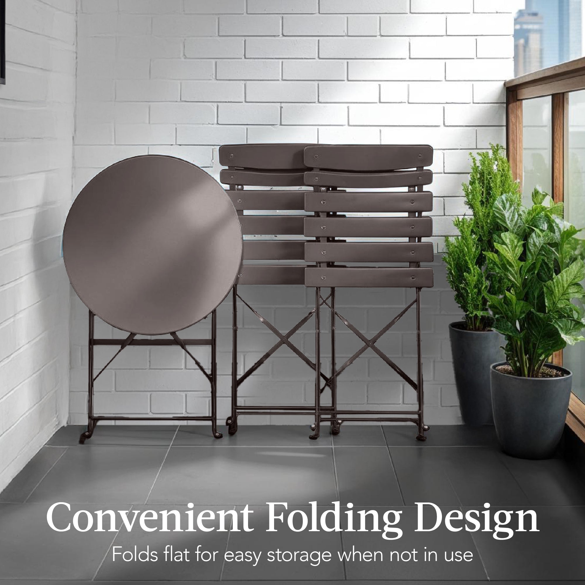 3-Piece Small Folding Patio Bistro Set w/ 2 Chairs