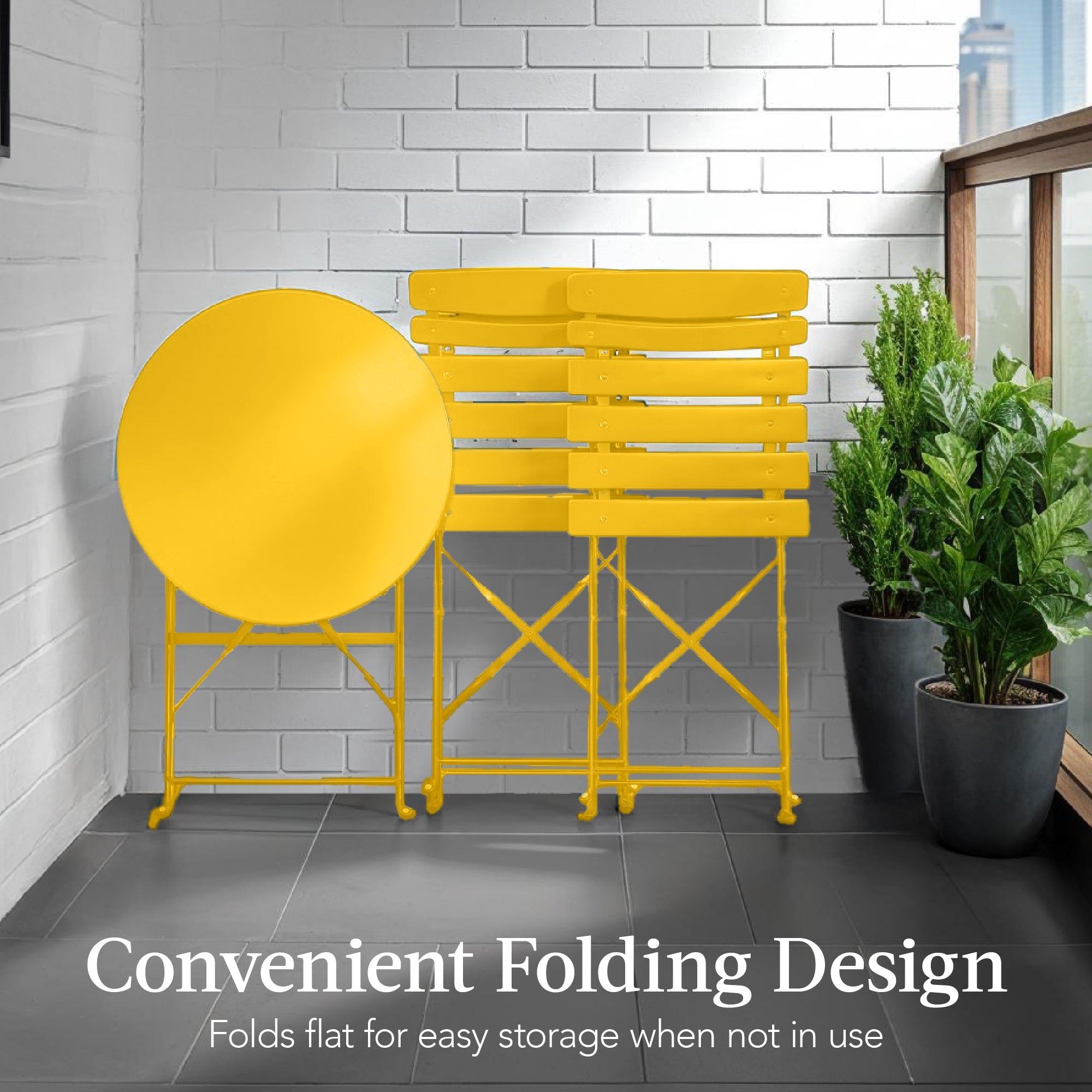 3-Piece Small Folding Patio Bistro Set w/ 2 Chairs