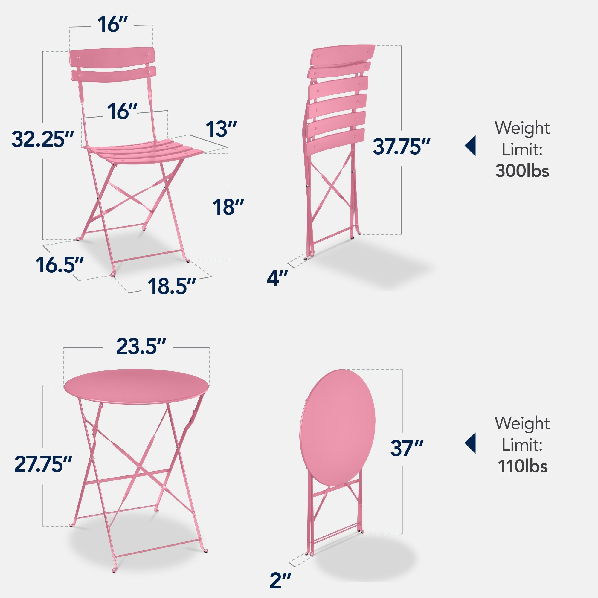 3-Piece Small Folding Patio Bistro Set w/ 2 Chairs