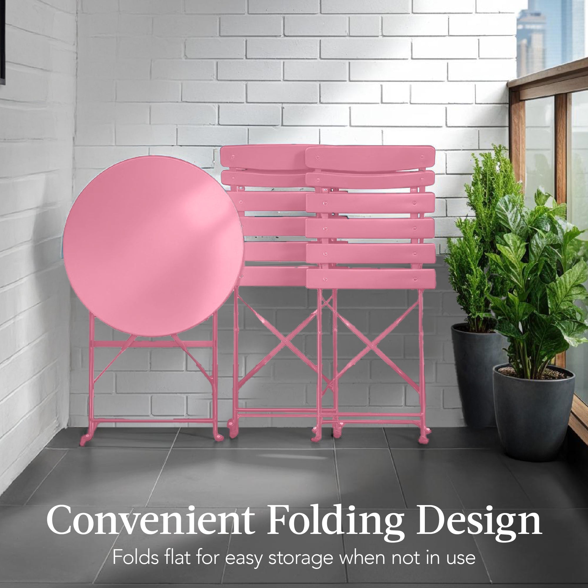 3-Piece Small Folding Patio Bistro Set w/ 2 Chairs