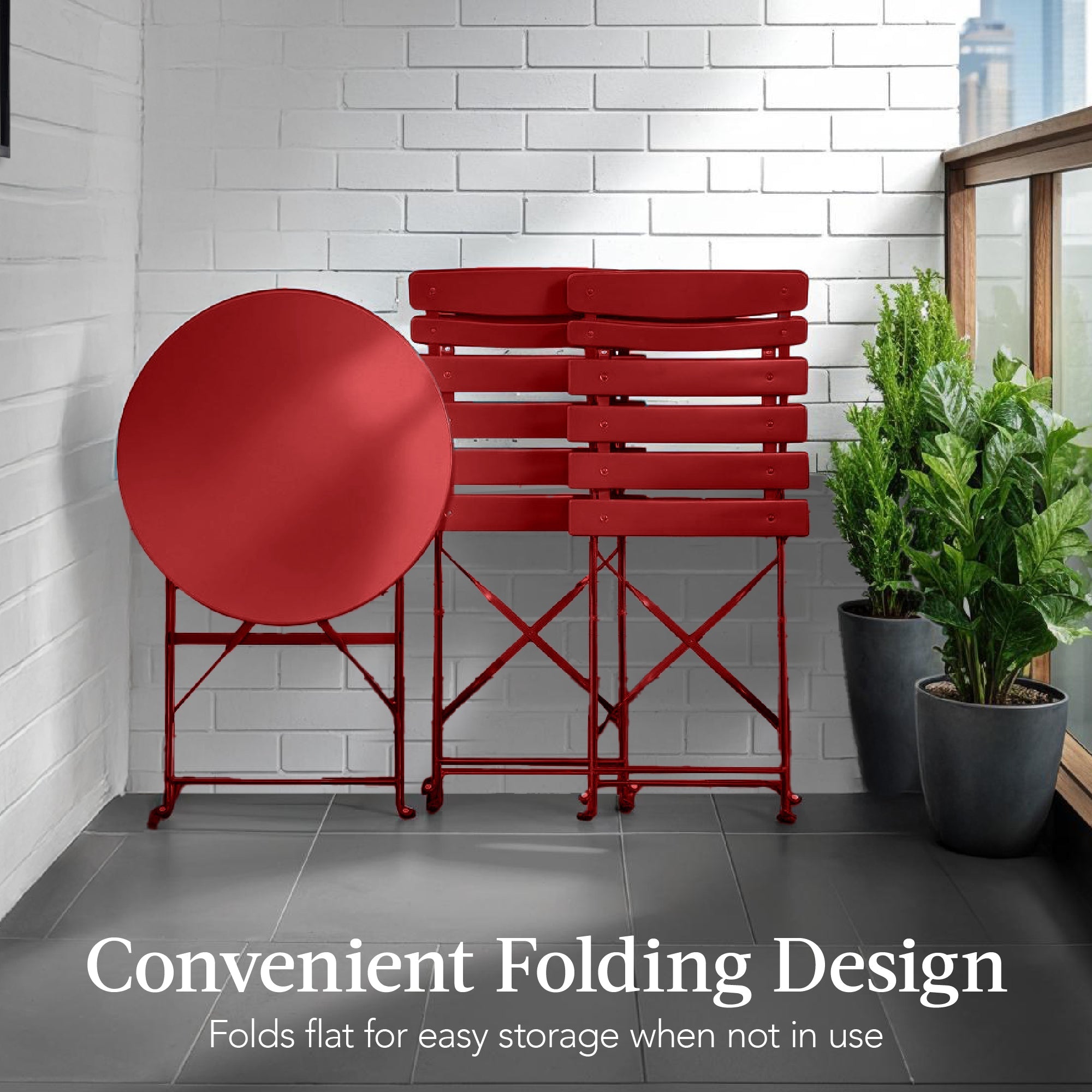 3-Piece Small Folding Patio Bistro Set w/ 2 Chairs