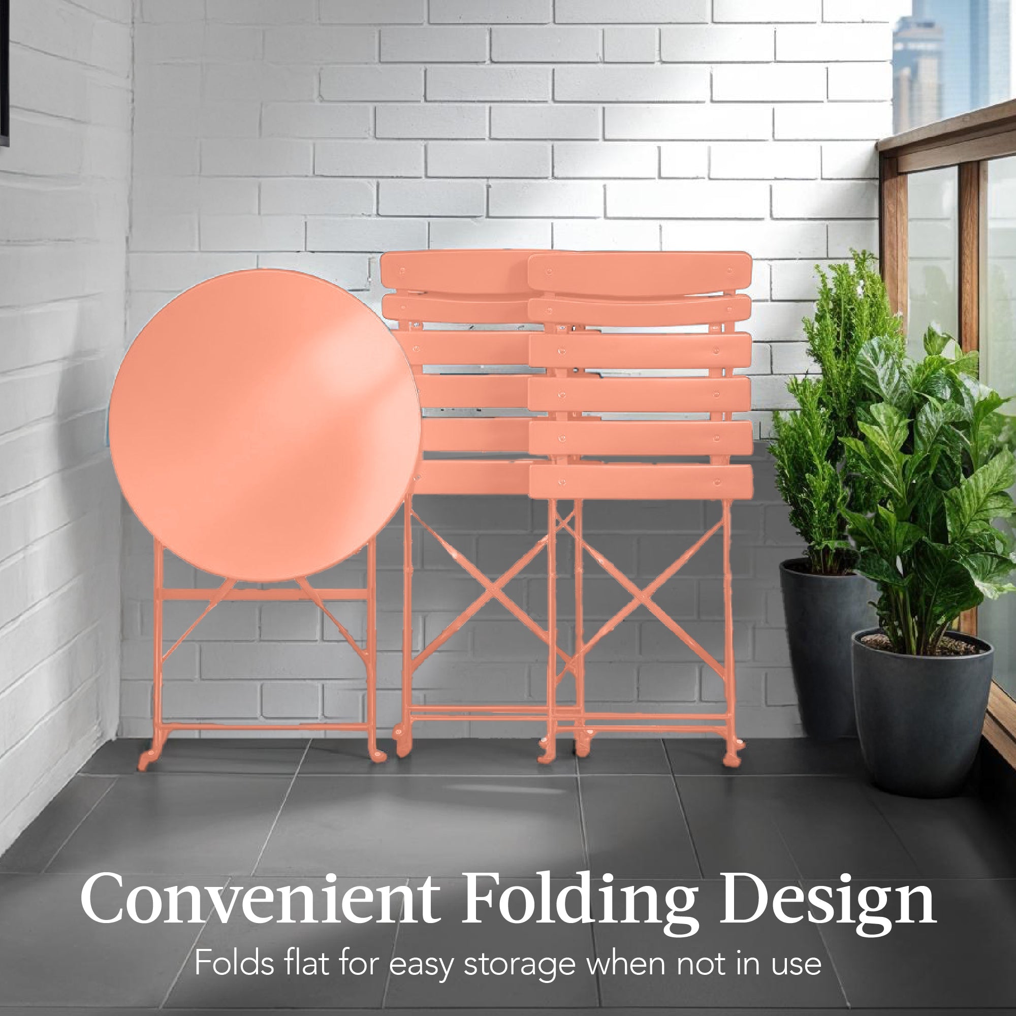 3-Piece Small Folding Patio Bistro Set w/ 2 Chairs