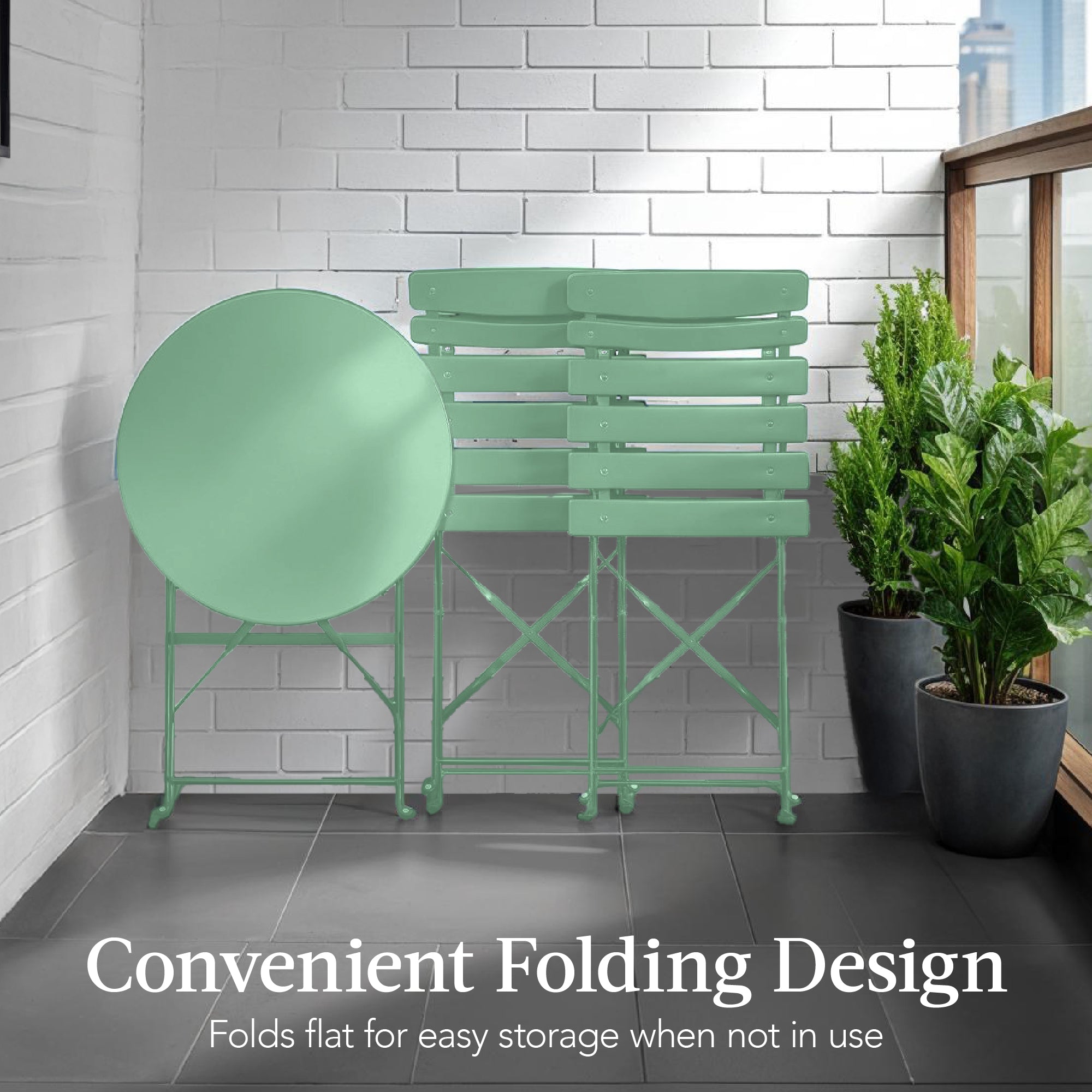 3-Piece Small Folding Patio Bistro Set w/ 2 Chairs