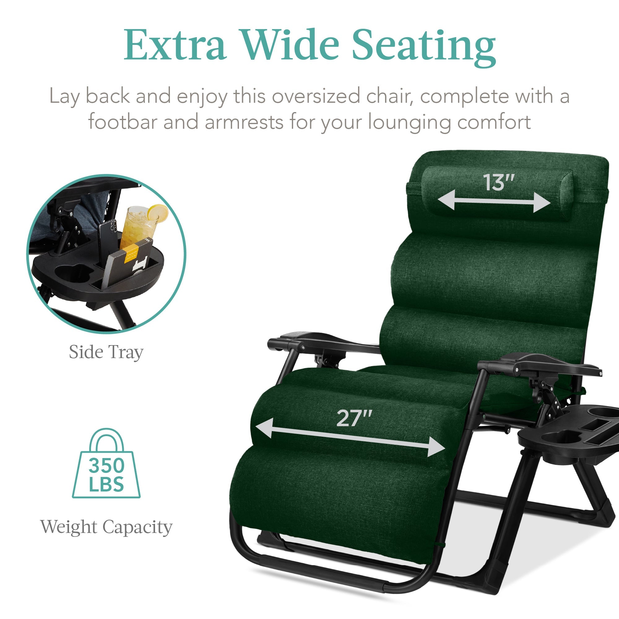 Oversized Zero Gravity Chair, Folding Outdoor Recliner w/ Removable Cushion