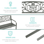 Steel Bench for Outdoor, Patio, Garden w/ Floral Design - 50in