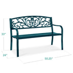 Steel Bench for Outdoor, Patio, Garden w/ Floral Design - 50in