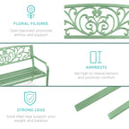 Steel Bench for Outdoor, Patio, Garden w/ Floral Design - 50in