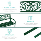 Steel Bench for Outdoor, Patio, Garden w/ Floral Design - 50in