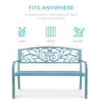 Steel Bench for Outdoor, Patio, Garden w/ Floral Design - 50in