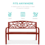 Steel Bench for Outdoor, Patio, Garden w/ Floral Design - 50in