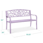 Steel Bench for Outdoor, Patio, Garden w/ Floral Design - 50in