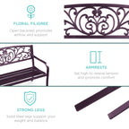 Steel Bench for Outdoor, Patio, Garden w/ Floral Design - 50in