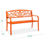 Steel Bench for Outdoor, Patio, Garden w/ Floral Design - 50in