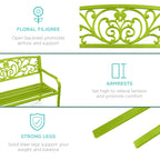 Steel Bench for Outdoor, Patio, Garden w/ Floral Design - 50in