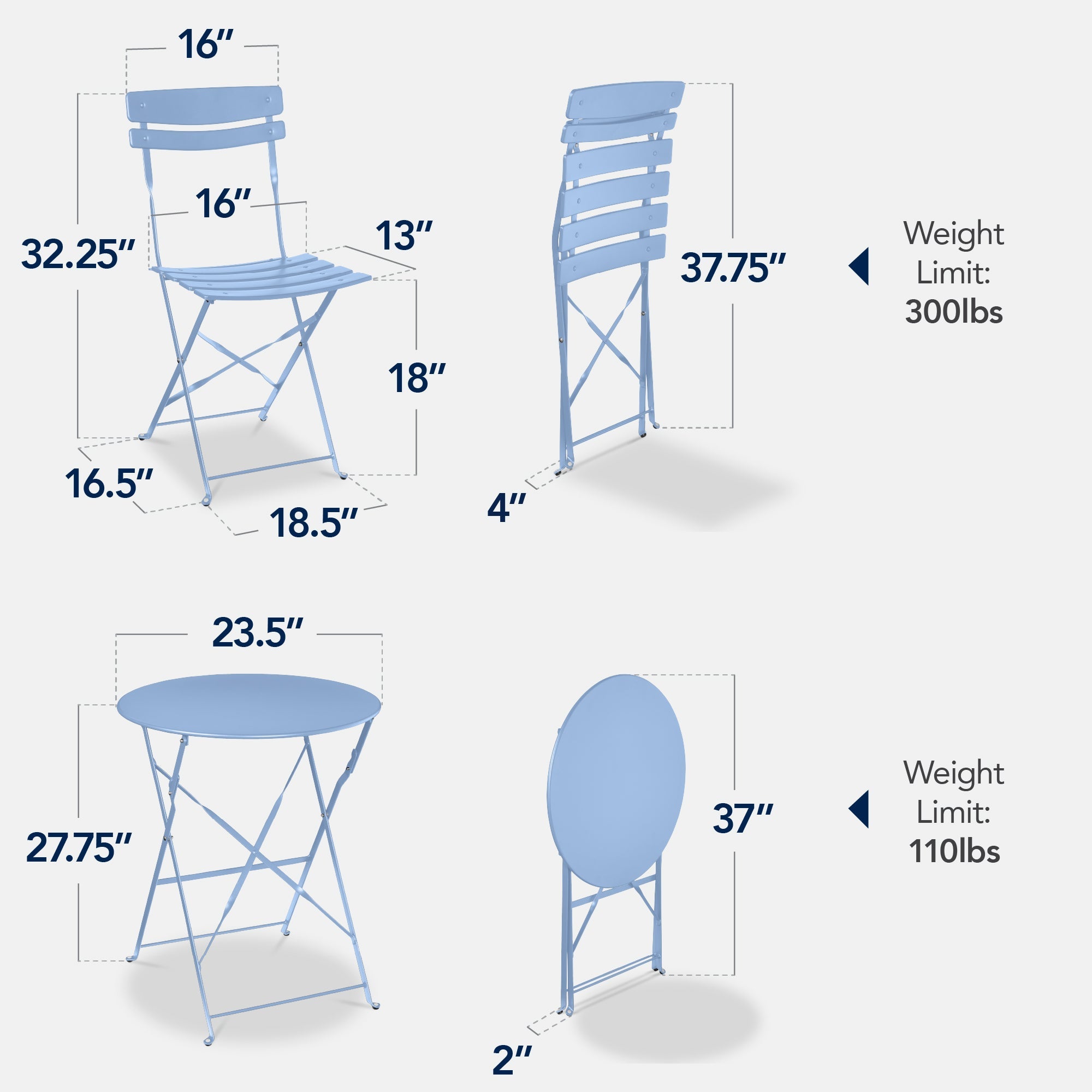 3-Piece Small Folding Patio Bistro Set w/ 2 Chairs