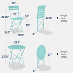 3-Piece Small Folding Patio Bistro Set w/ 2 Chairs