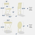 3-Piece Small Folding Patio Bistro Set w/ 2 Chairs