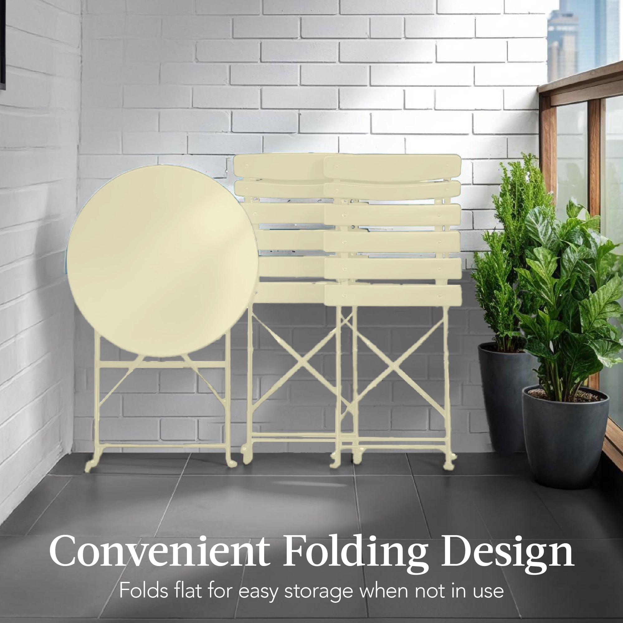 3-Piece Small Folding Patio Bistro Set w/ 2 Chairs