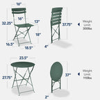 3-Piece Small Folding Patio Bistro Set w/ 2 Chairs