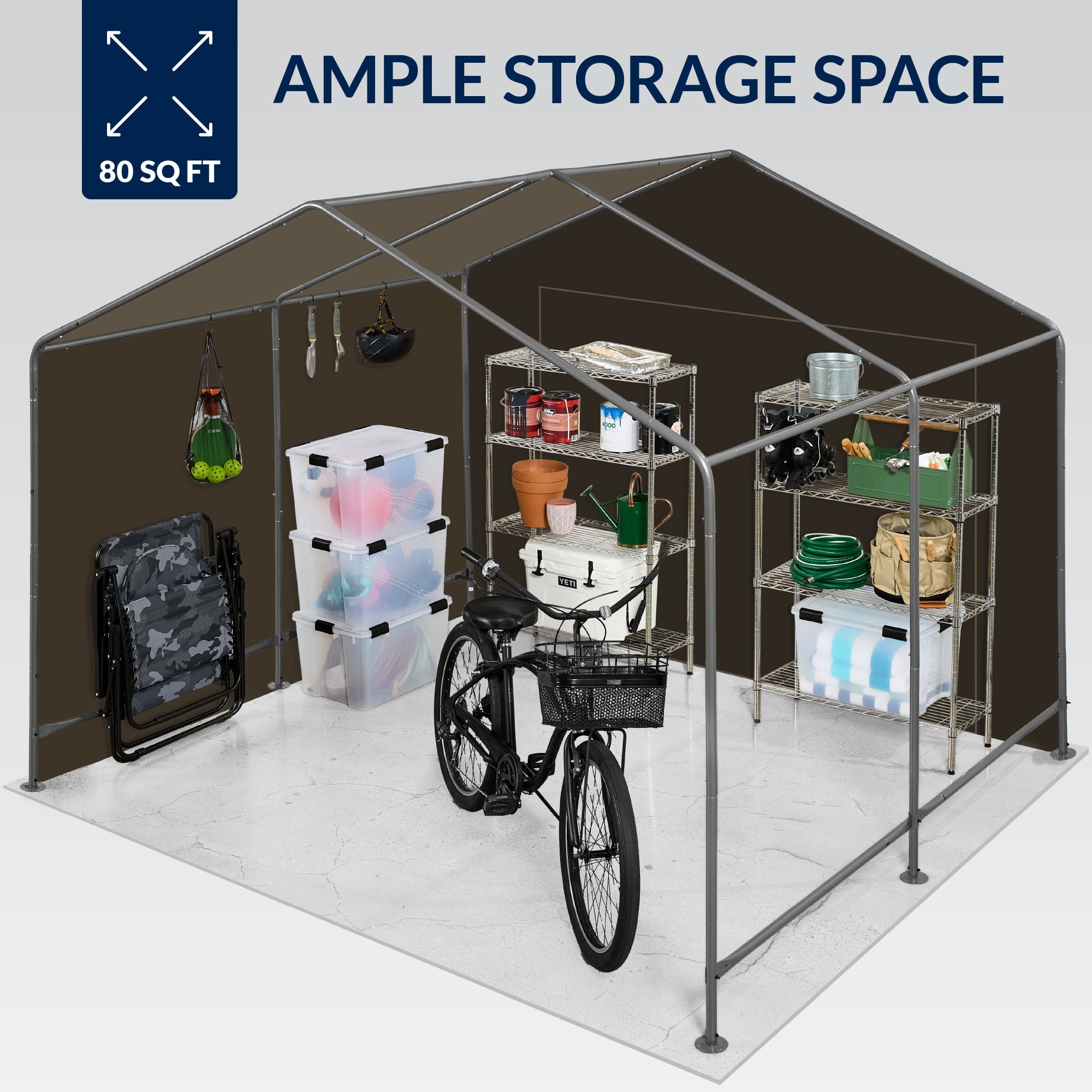 Outdoor Fabric Storage Shed w/ Metal Frame, Dual Zipper Doors - 10x8ft