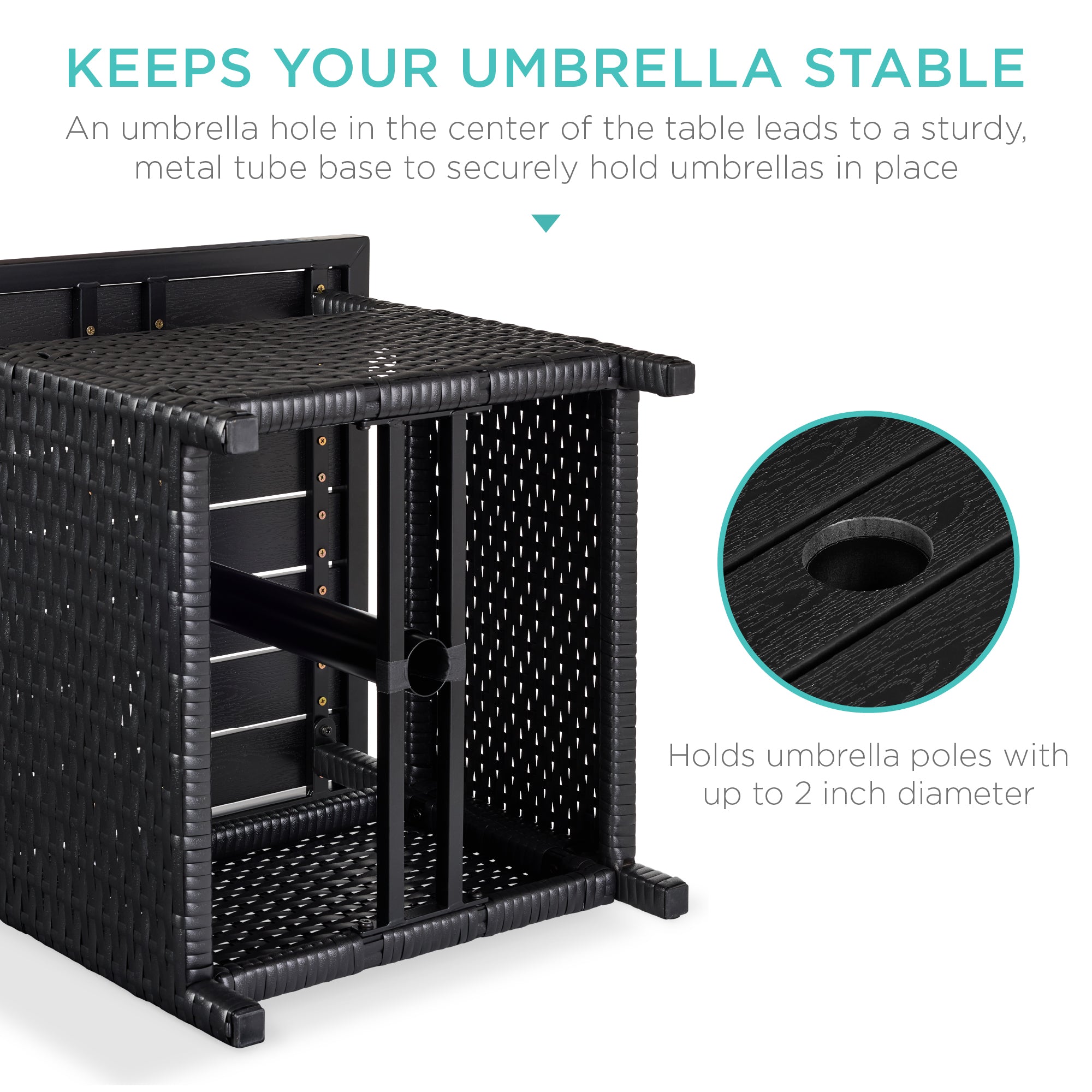 Outdoor Wicker Patio Side Table Accent Furniture w/ Umbrella Hole