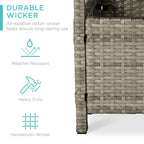 Outdoor Wicker Patio Side Table Accent Furniture w/ Umbrella Hole