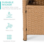 Outdoor Wicker Patio Side Table Accent Furniture w/ Umbrella Hole