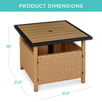 Outdoor Wicker Patio Side Table Accent Furniture w/ Umbrella Hole