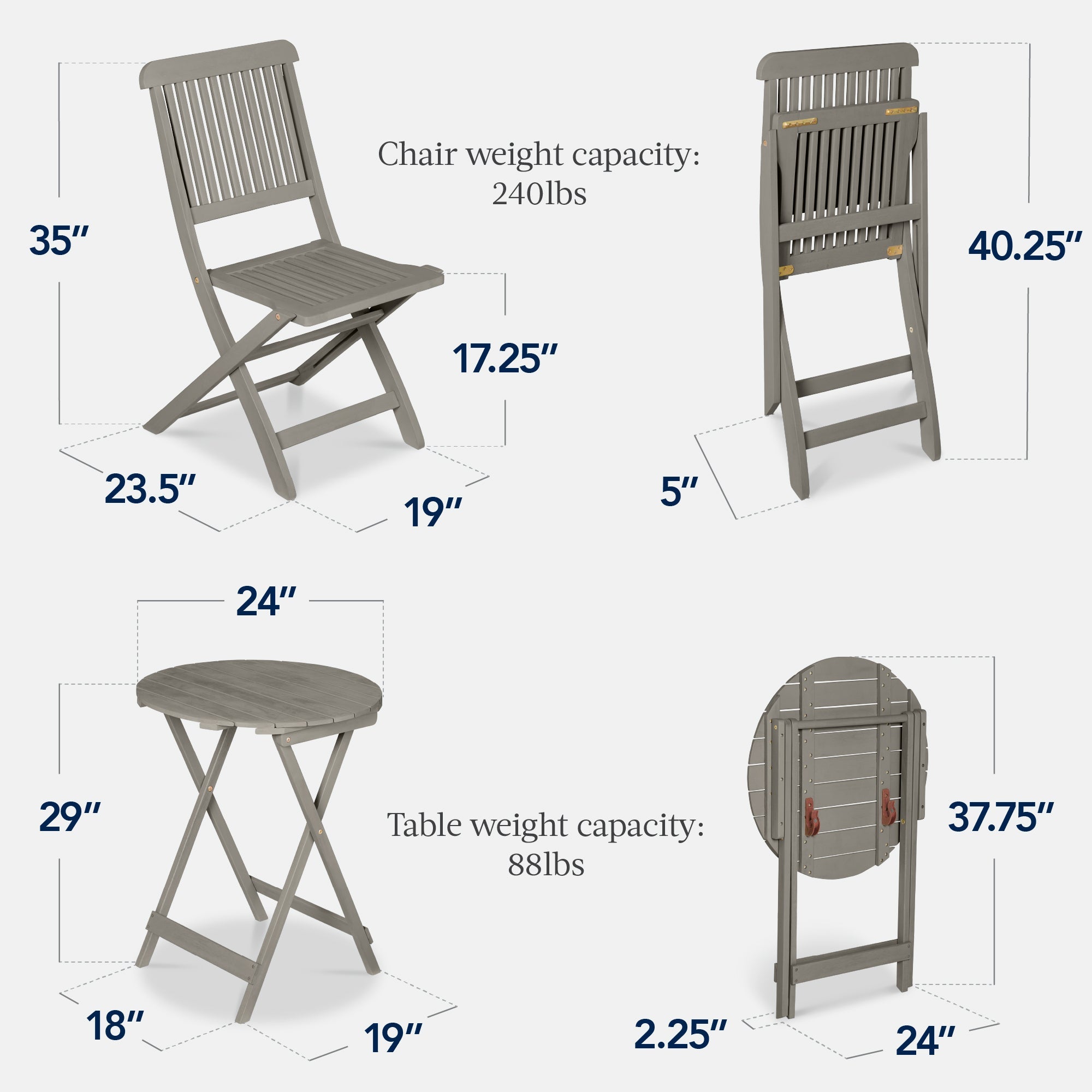 3-Piece Acacia Wood Bistro Set w/ Folding Table, 2 Chairs