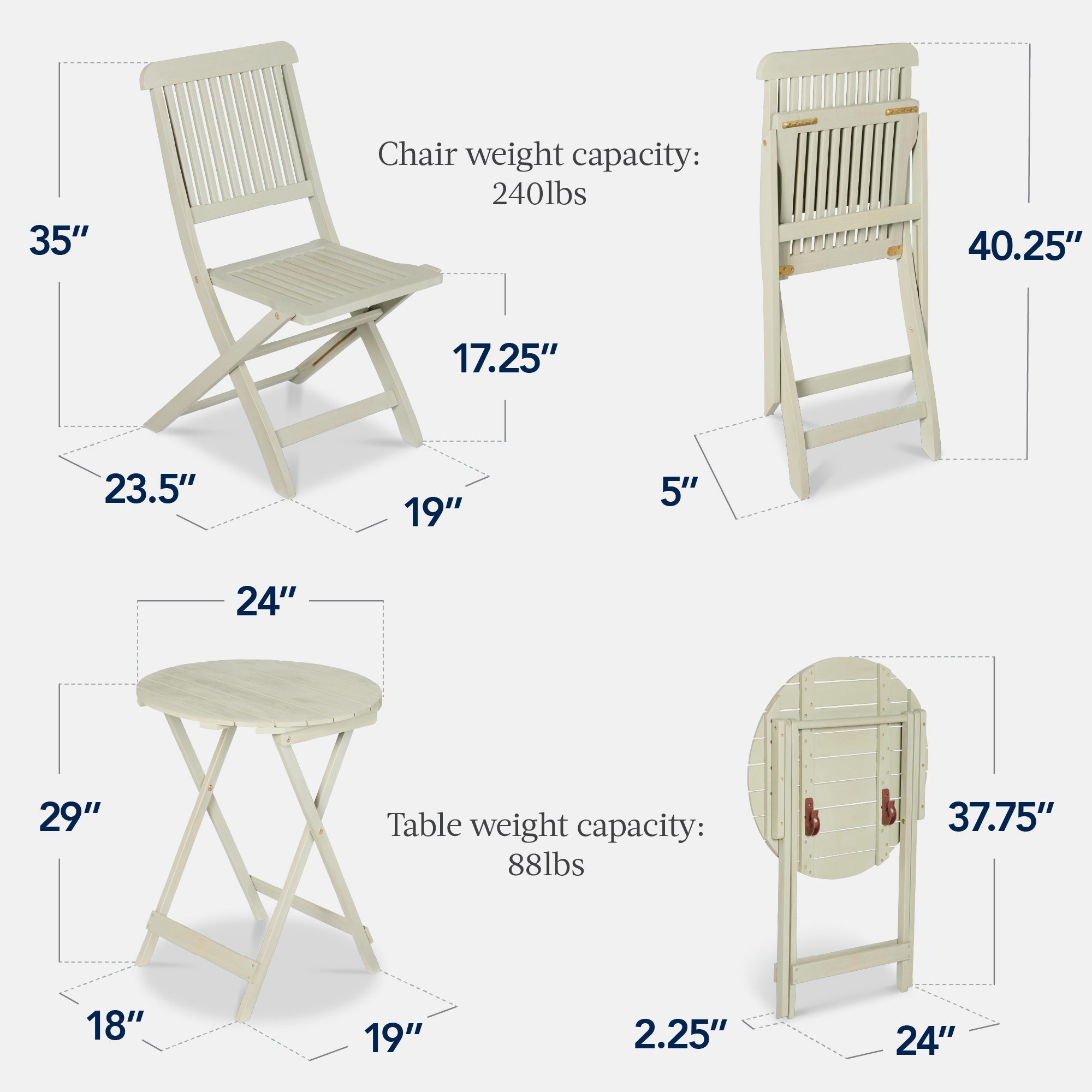 3-Piece Acacia Wood Bistro Set w/ Folding Table, 2 Chairs