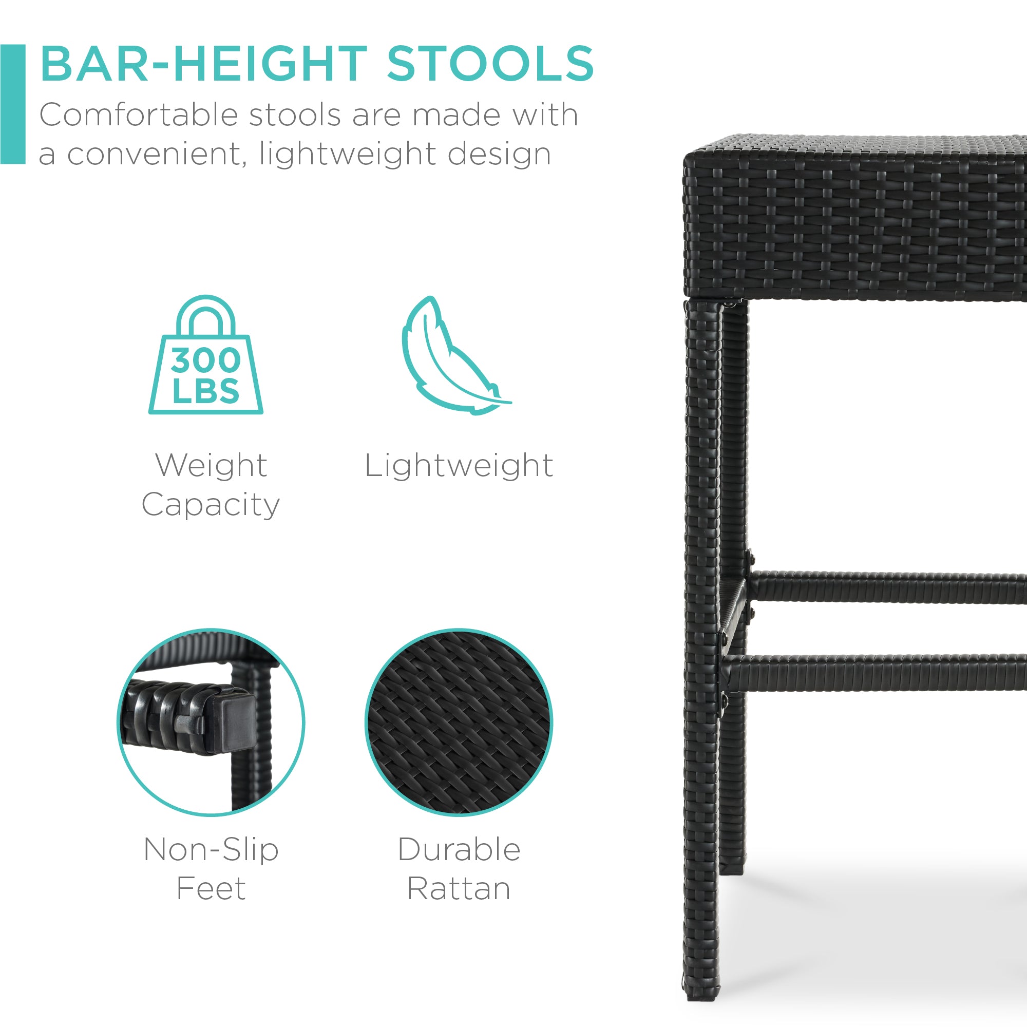 5-Piece Wicker Bar Set w/ 4 Stools, Built-In Bottle Opener, Hidden Storage
