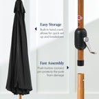 Woodgrain Pattern Solar LED Lighted Patio Umbrella w/ Adjustable Tilt - 10ft