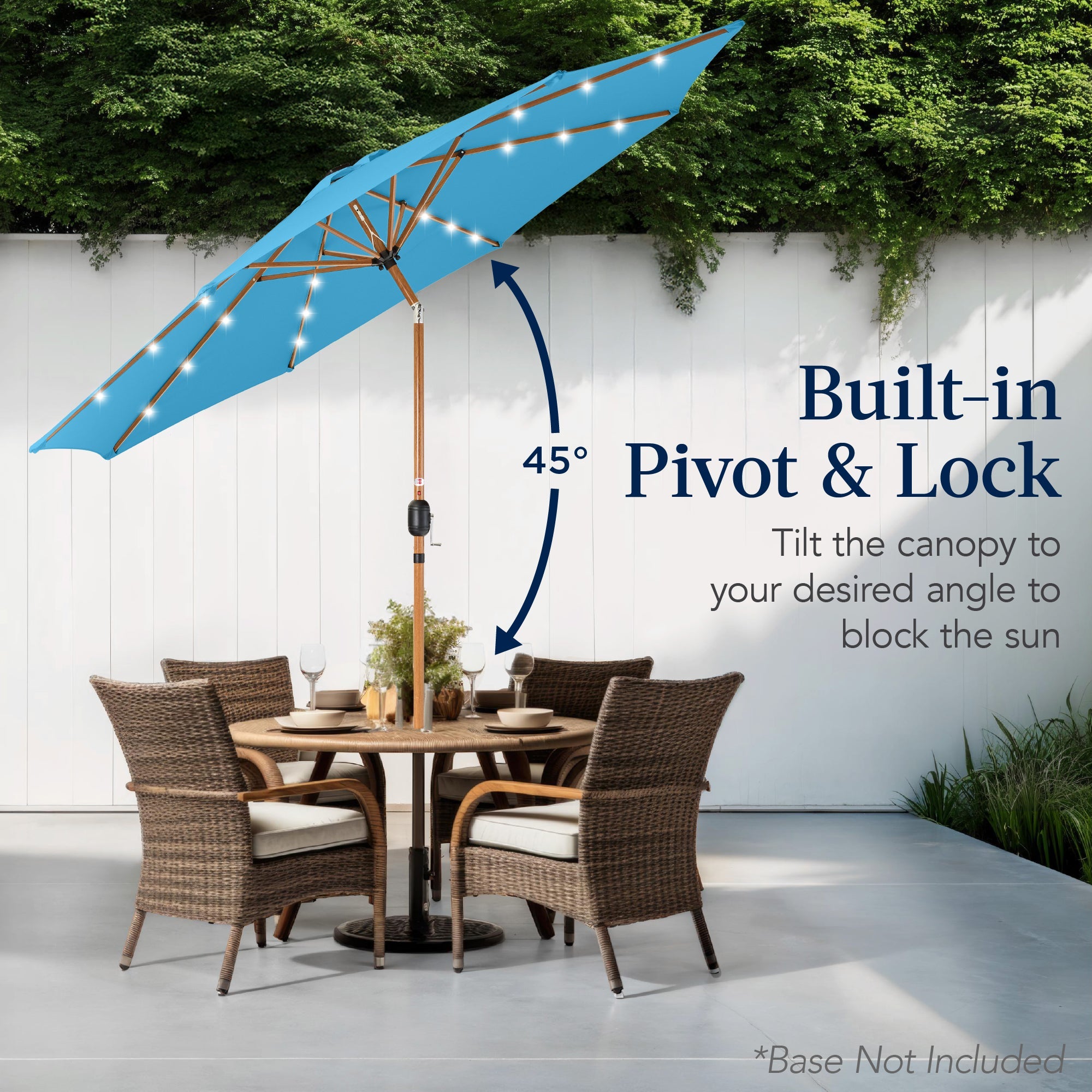 Woodgrain Pattern Solar LED Lighted Patio Umbrella w/ Adjustable Tilt - 10ft