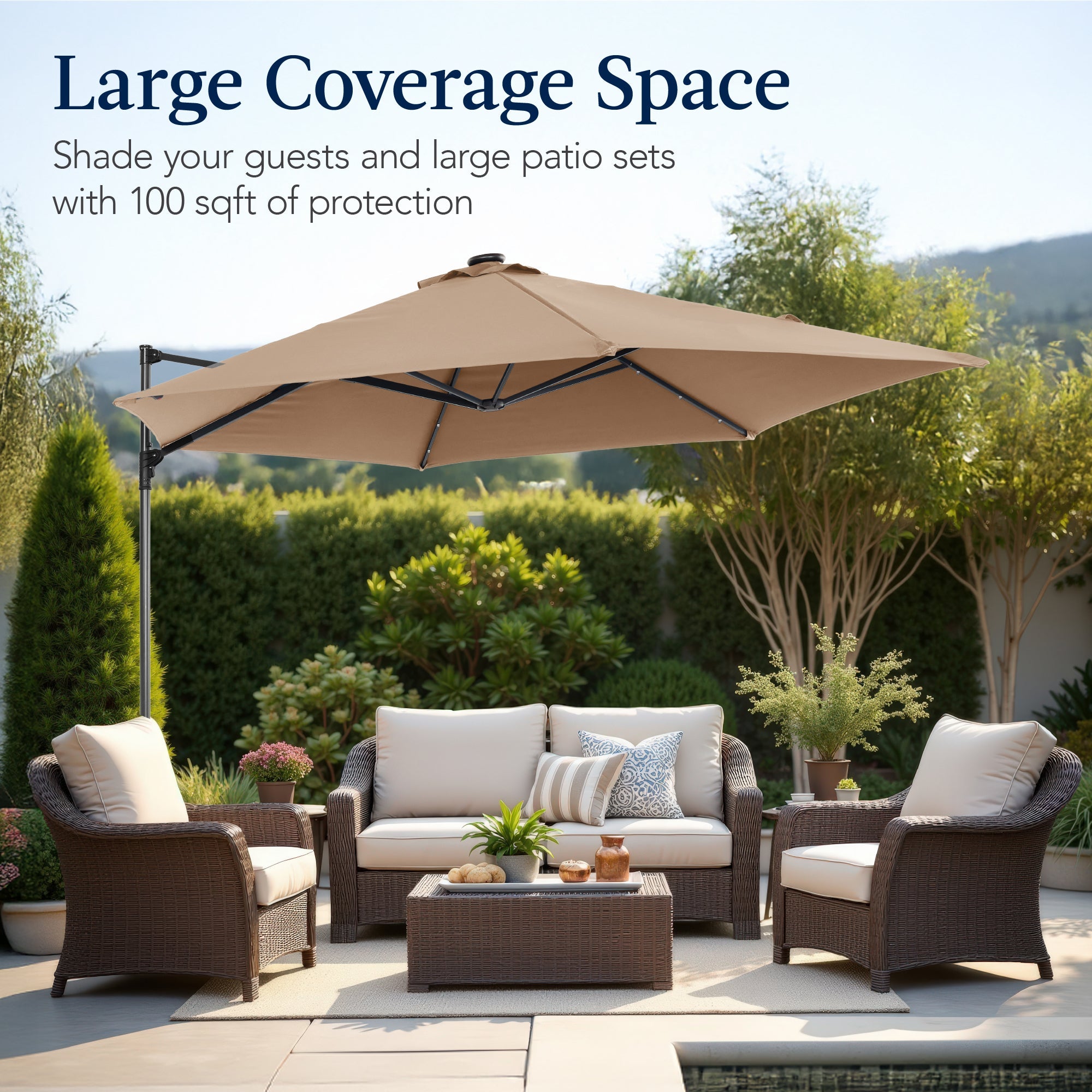 360 LED Rotating Cantilever Offset Patio Umbrella - 10ft