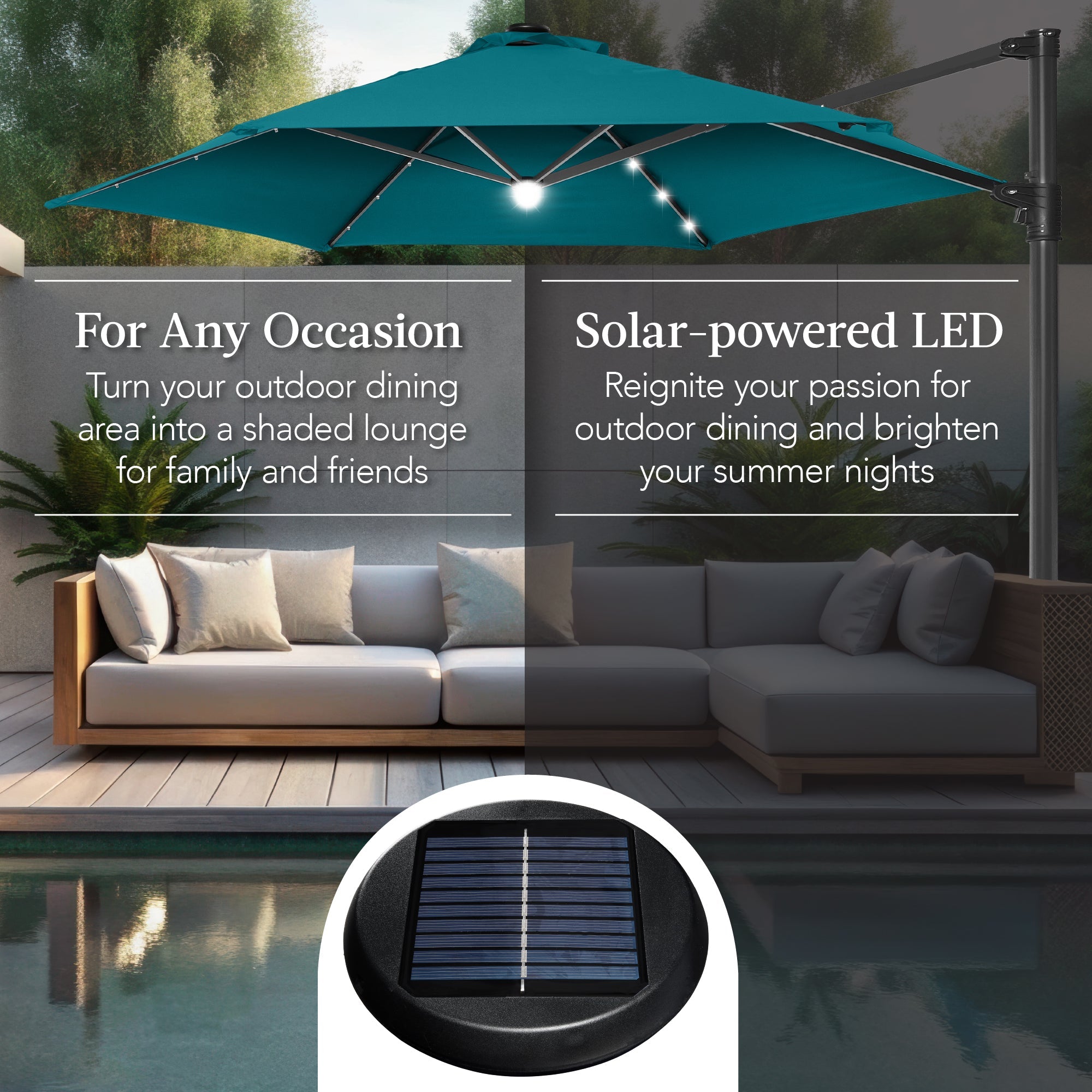 360 LED Rotating Cantilever Offset Patio Umbrella - 10ft