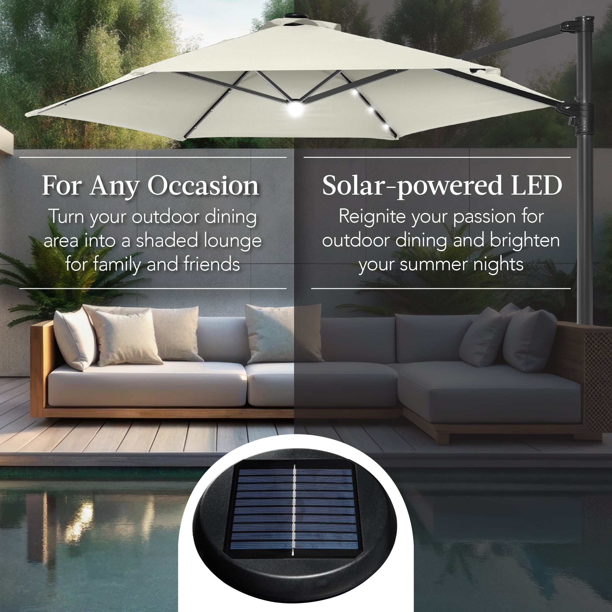 360 LED Rotating Cantilever Offset Patio Umbrella - 10ft
