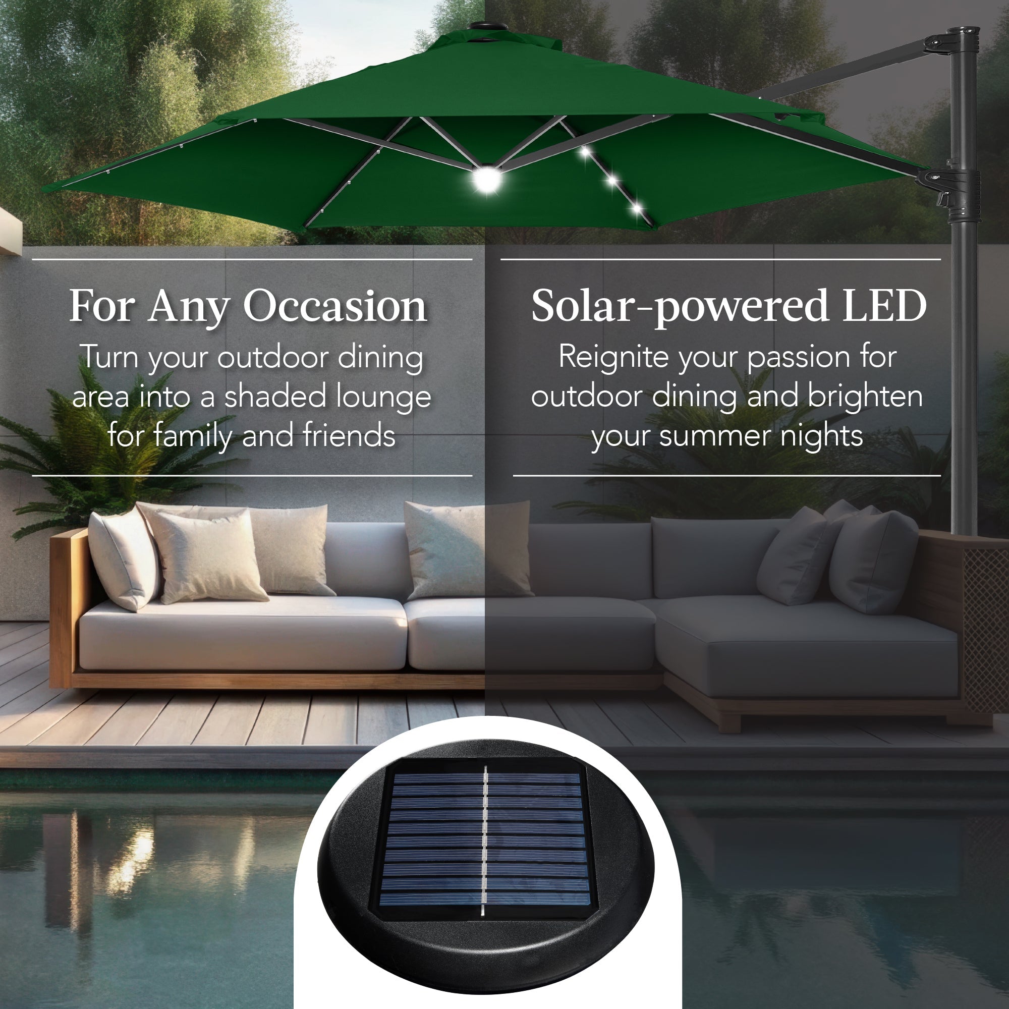 360 LED Rotating Cantilever Offset Patio Umbrella - 10ft