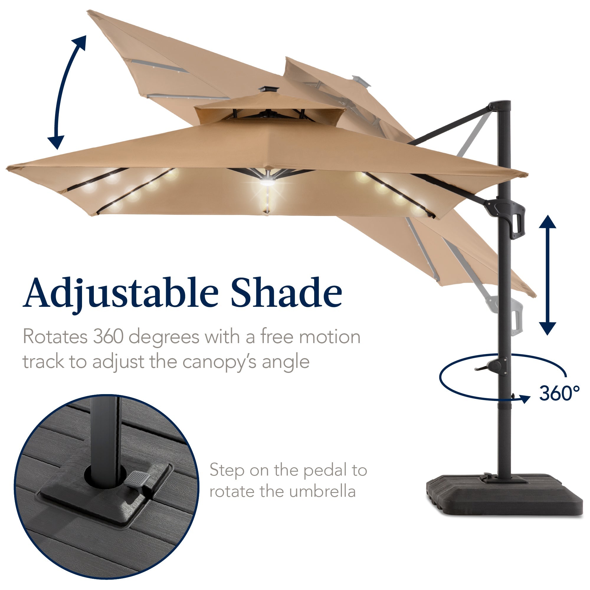9x12ft 2-Tier Outdoor Solar LED Cantilever Patio Umbrella